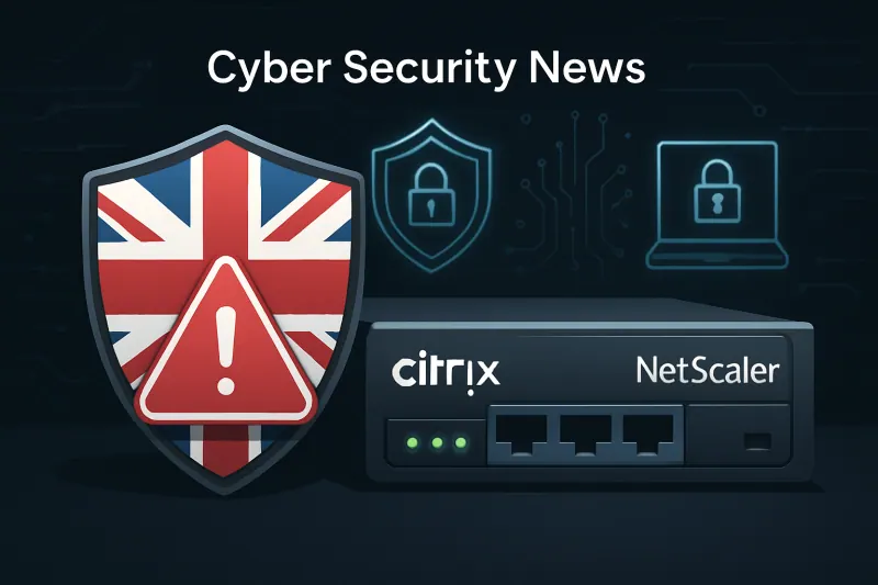 A network security gateway screen under urgent patching alert in a UK business setting