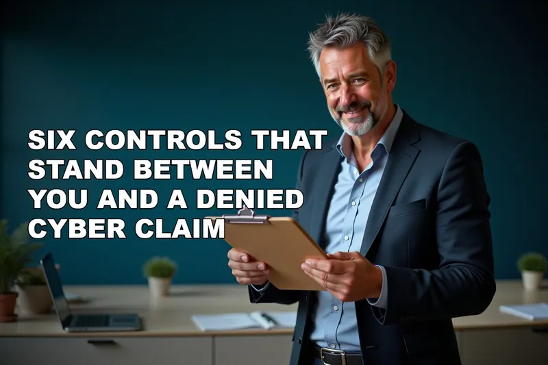 UK small business owner at a bright clean desk working through a checklist on a clipboard, laptop open showing a security dashboard, natural daylight, confident expression