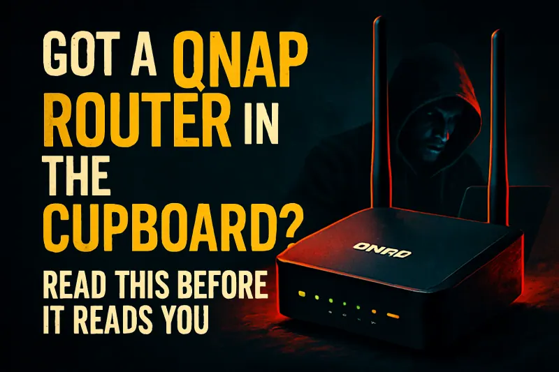 Small business network cupboard containing a vulnerable edge router that needs patching